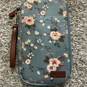 Floral Large Blue Wristlet Clutch